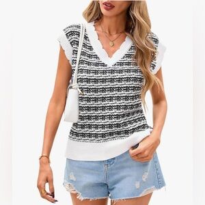 Trendy Sleeveless Striped Sweater Vest Crochet Knit Cropped Work Tank Top Y2K